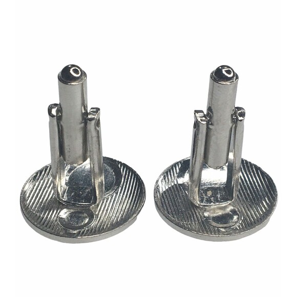 Vintage Cufflinks MCM Silver Tone  Round Geometric Circle Mid Century Estate - Picture 4 of 9